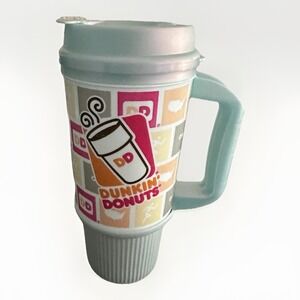 Dunkin Donuts Vintage Whirley Travel Mug Light Blue Hot Cold Coffee Cup Lid